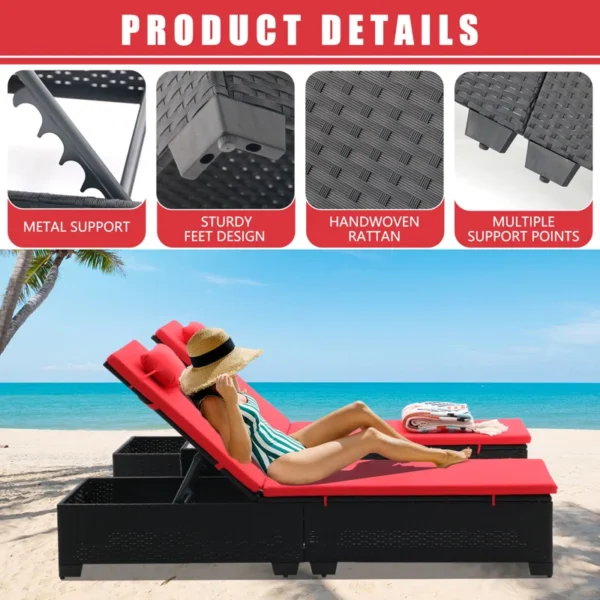 Modern outdoor poolside loungers with adjustable reclining seats, weather-resistant cushions, and stylish design for ultimate comfort.
