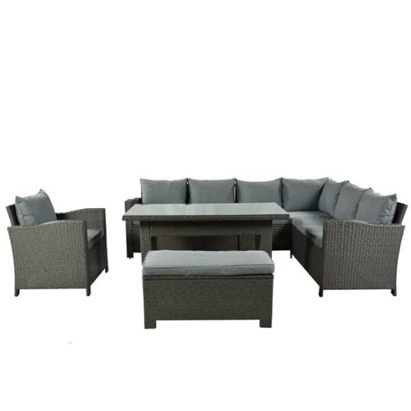 Luxury Outdoor Rattan Wicker Patio Sofa Set with Dining Table – Garden Furniture Set for Backyard & Terrace