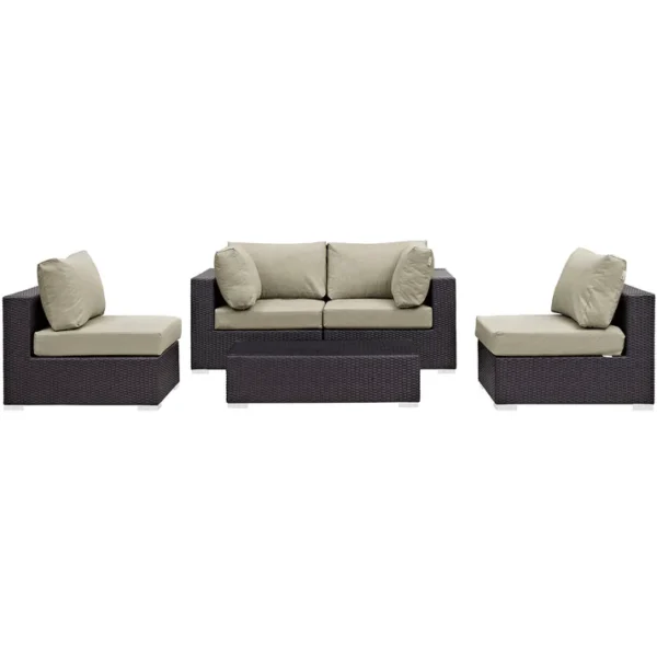 "4 pcs waterproof patio wicker furniture set with cushioned seats and glass-top table for outdoor spaces