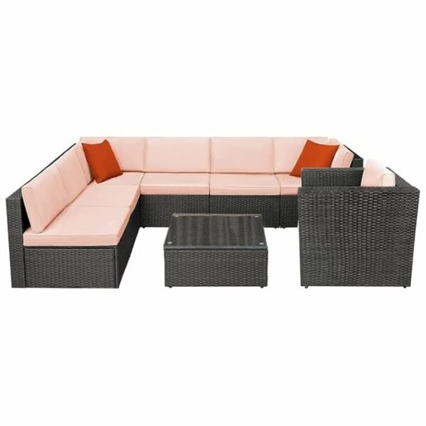 All-Weather 6 pcs Outdoor Sectional Sofa Set – HDPE Wicker Patio Furniture with Comfortable Cushions"