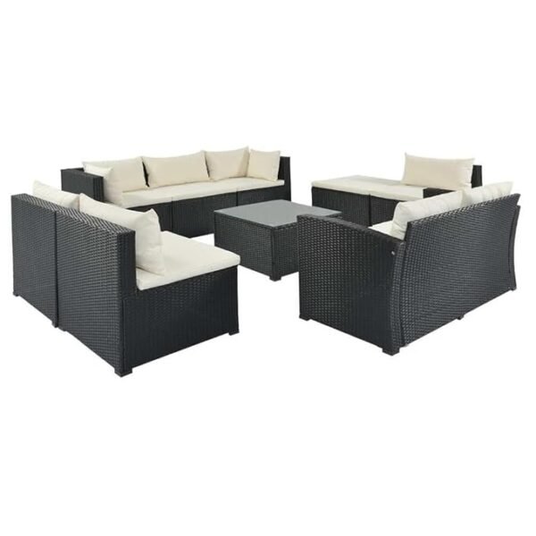 LOCCUS 9 Seater Wicker Rattan Sectional Couch All Weather Conversation Set with Arm Less Chair & Glass Top Center Table - Image 8