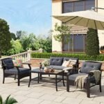 "Modern outdoor rattan wicker sofa set with cushions for patio, garden, or balcony seating"