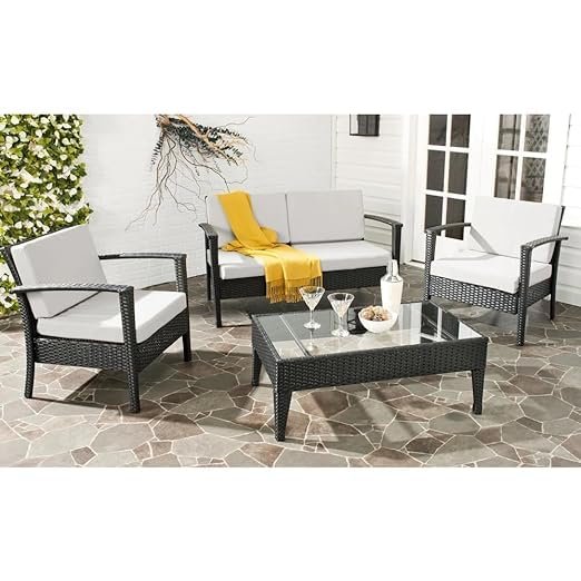 4-Piece Patio Outdoor Wicker Waterproof Sofa with Cushion: