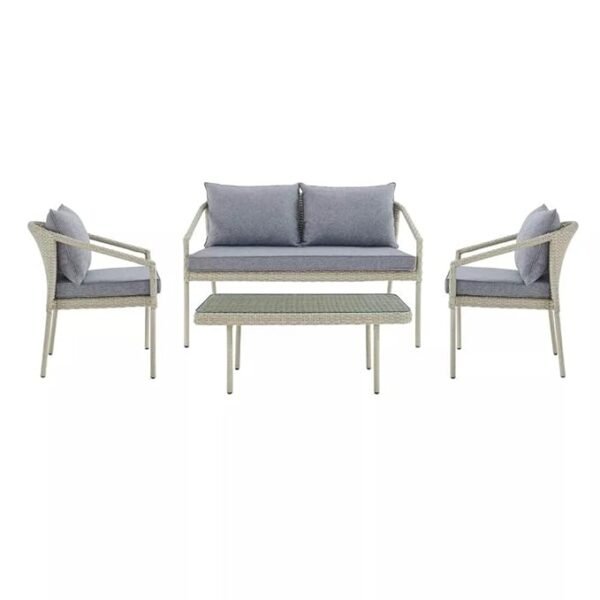 "Modern outdoor rattan wicker sofa set with cushions for patio, garden, or balcony seating"