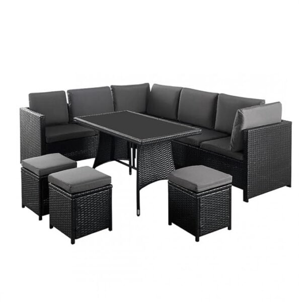 "Modern outdoor rattan wicker patio furniture set with cushions for garden, balcony, or backyard seating"