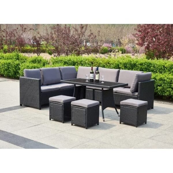 "Modern outdoor rattan wicker patio furniture set with cushions for garden, balcony, or backyard seating"
