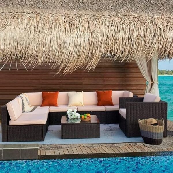 "All-Weather 6 pcs Outdoor Sectional Sofa Set – HDPE Wicker Patio Furniture with Comfortable Cushions"