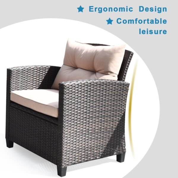 Modern 4-piece outdoor rattan wicker furniture set with center table, weather-resistant patio seating for garden and balcony.