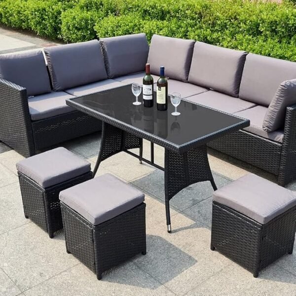 "Modern outdoor rattan wicker patio furniture set with cushions for garden, balcony, or backyard seating"