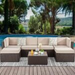 5 pcs outdoor modular conversational sofa set with cushioned seating for patio, garden, or poolside use"