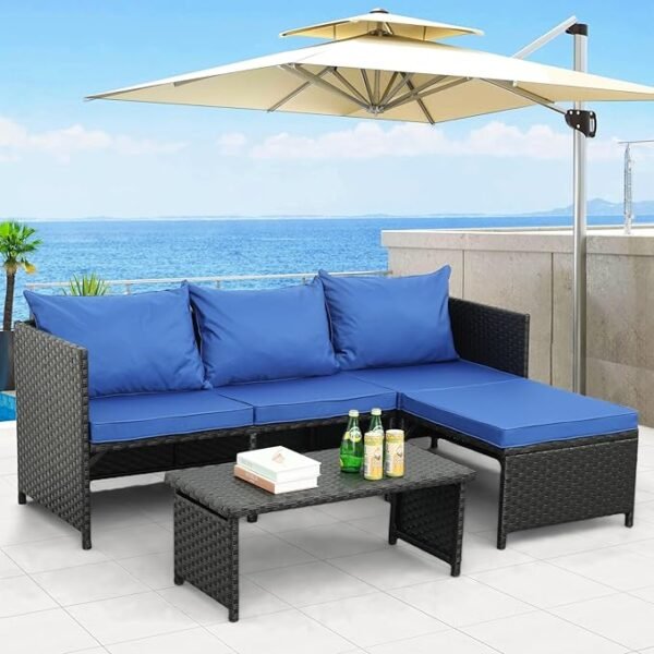 "3 pcs all-weather outdoor conversational sofa set with cushioned seating for patio, garden, or poolside use"