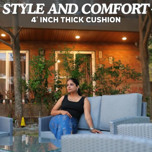 4 Pieces Rattan Sofa Set with Glass Center Table and Soft Washable Cushion for Outdoor Porch, Terrece. - Image 5