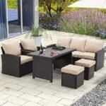 "6-piece outdoor conversation patio furniture set with all-weather wicker and cushioned seating for garden, backyard, or patio."