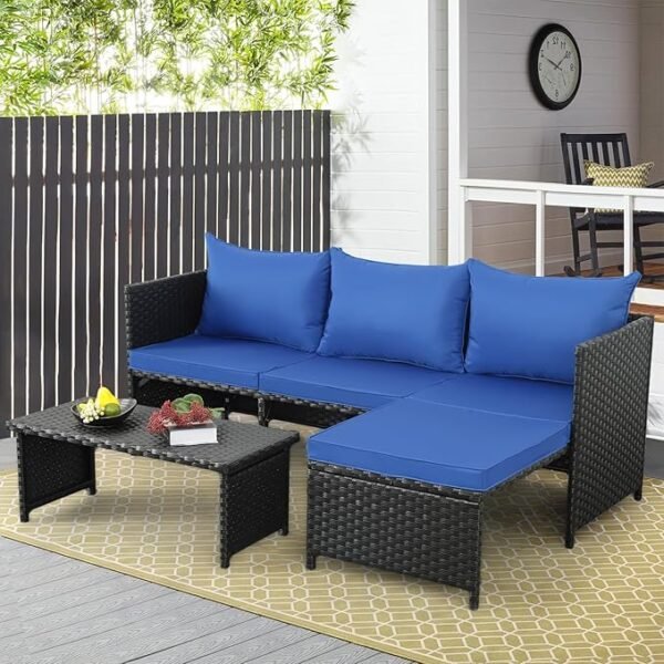 3 pcs all-weather outdoor conversational sofa set with cushioned seating for patio, garden, or poolside use"