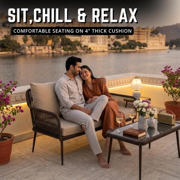 4 Seater Sofa Outdoor Conversation Patio Garden Rope Furniture Set. - Image 5