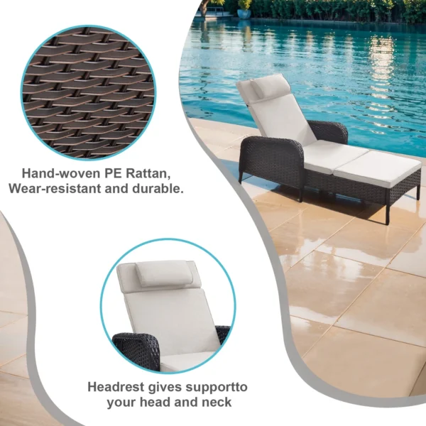 Modern outdoor poolside loungers with adjustable reclining seats, weather-resistant cushions, and stylish design for ultimate comfort.