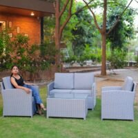 4 Pieces Rattan Sofa Set with Glass Center Table and Soft Washable Cushion for Outdoor Porch, Terrece.