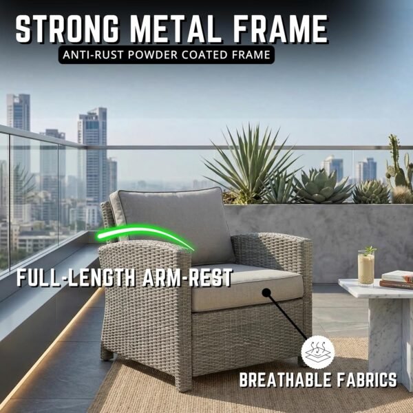 4 Pieces Rattan Sofa Set with Glass Center Table and Soft Washable Cushion for Outdoor Porch, Terrece. - Image 8