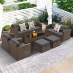 7-piece outdoor conversation patio furniture set in all-weather wicker with cushions