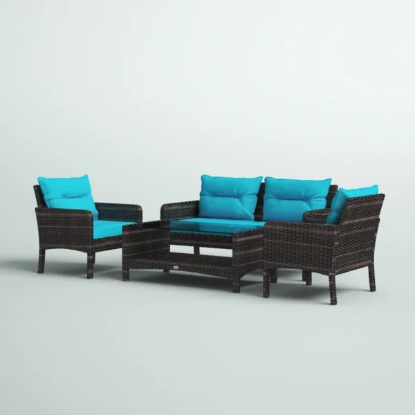 Relax in style with this blue & white rattan wicker sofa set – perfect for outdoor living."