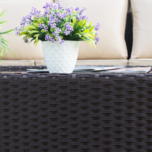 9-Seater Outdoor Rattan Wicker Sofa Set with Cushions and Ottoman for Patio or Garden