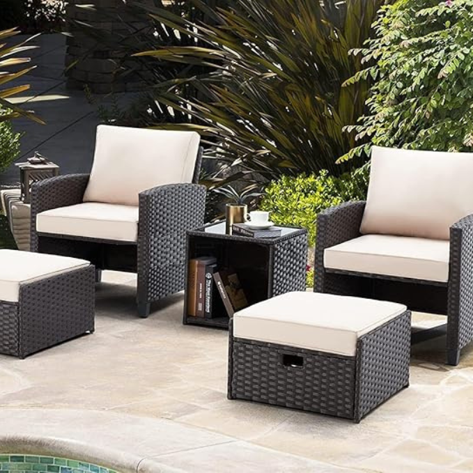 "Modern Outdoor Patio Set – Weather-Resistant 5-Piece Garden Furniture with Cushions"