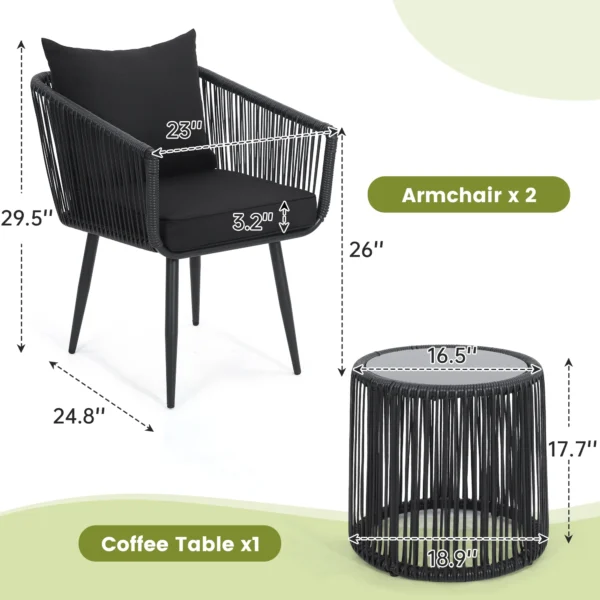 Enjoy cozy outdoor moments with this stylish 3-piece rope bistro set – perfect for patios, balconies, or gardens.”