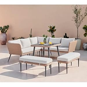 5 PCS All-Weather Rattan Wicker Sofa Set with Cushions, Table & Ottomans – Outdoor Patio Furniture