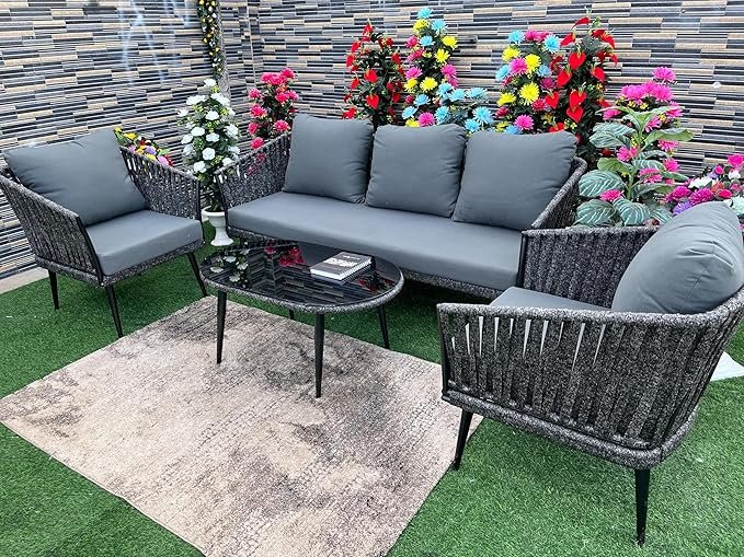 Luxury Rope Sofa Set with Center Table – Modern Outdoor & Indoor Seating