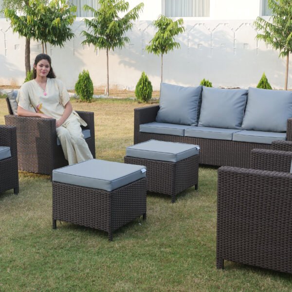 8-Seater Outdoor Rattan Wicker Sofa Set with Cushions and Ottoman for Patio or Garden