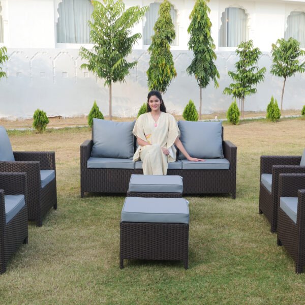 9-Seater Outdoor Rattan Wicker Sofa Set with Cushions and Ottoman for Patio or Garden