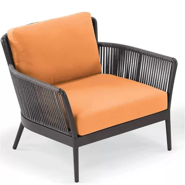 Rope chair set with center table, modern woven design, comfortable outdoor and indoor seating