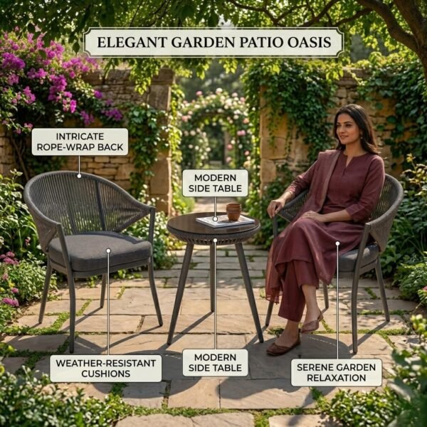 LOCCUS 3 Piece Woven Rope Patio Furniture Set with Cushions. {Grey} - Image 6