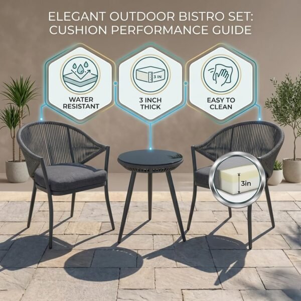 LOCCUS 3 Piece Woven Rope Patio Furniture Set with Cushions. {Grey} - Image 4