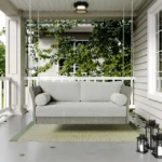 Outdoor rattan wicker hanging swing chair with soft cushion for patio or garden relaxation