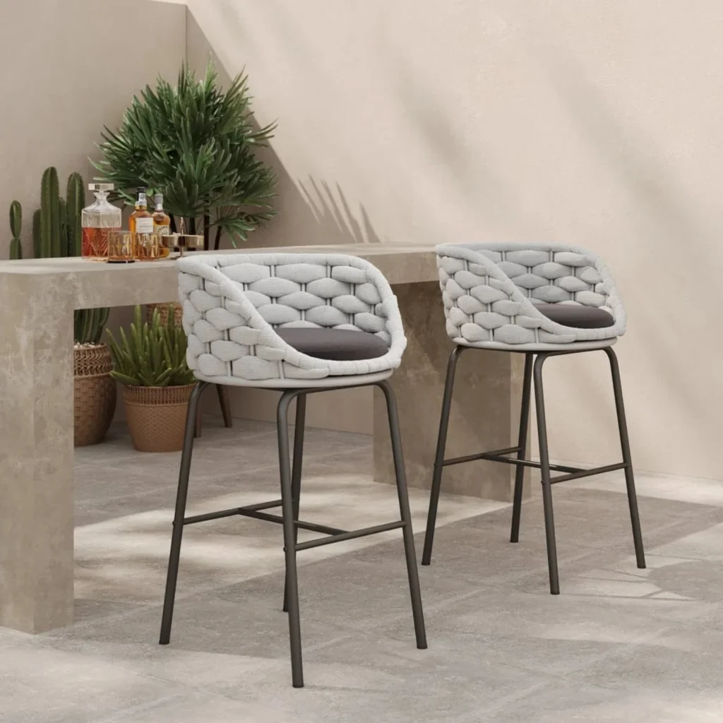 2-Piece Outdoor Rope Bar Chairs with durable frame and modern woven rope design