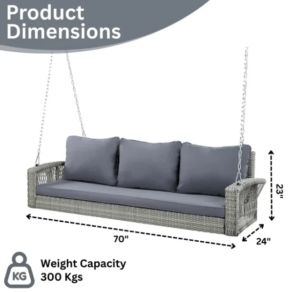 Outdoor 3-person porch swing made of durable HDPE wicker with comfortable cushions
