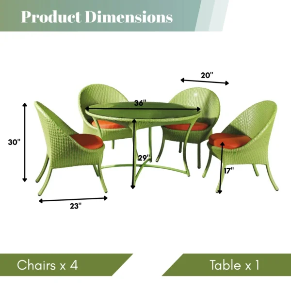 Outdoor all-weather resistant rattan wicker 5-piece dining set with table and chairs for patio or garden use.