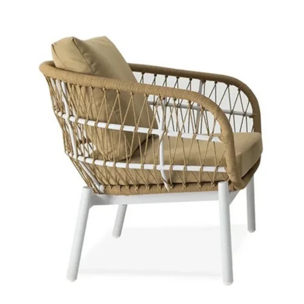 Outdoor Rope 3-Piece Patio Set with Beige & Dark Cream cushions and glass-top table