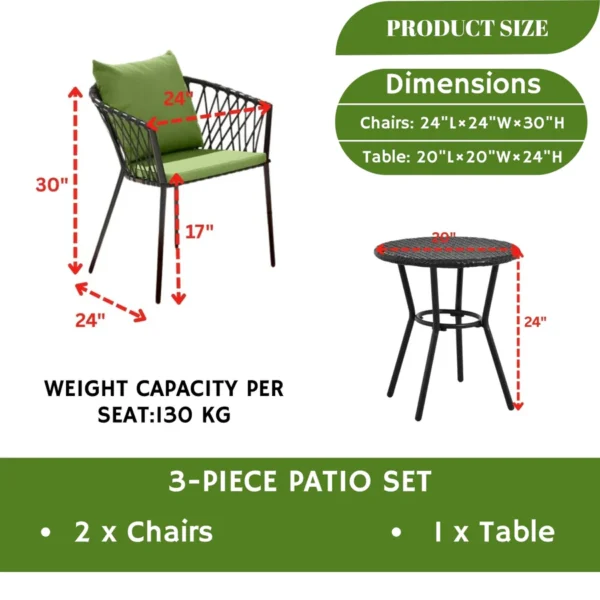 Outdoor 3-piece patio set with rope detailing and plush cushions
