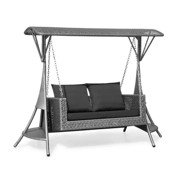 Outdoor Rattan Wicker 2-Seat Patio Swing Chair with Shade and Cushions