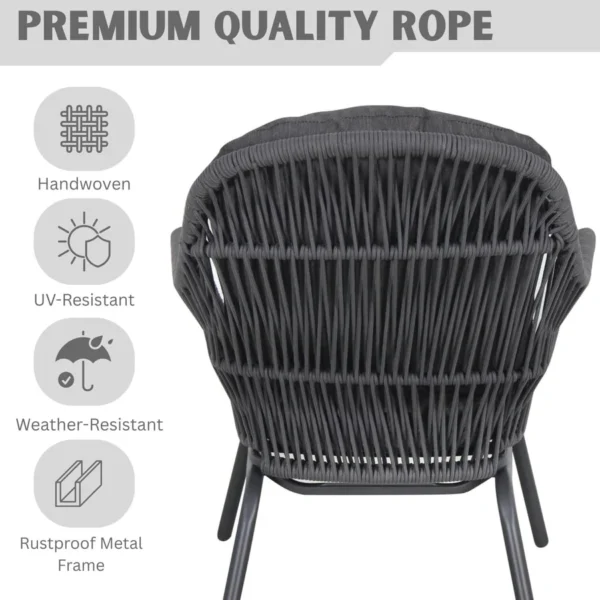 3 Piece Outdoor Rope Patio Set with chairs and table for patio, balcony, or garden
