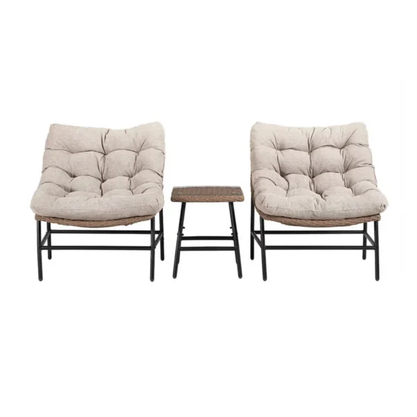 3 Piece Garden Outdoor Patio Furniture Set with cushioned chairs and coffee table