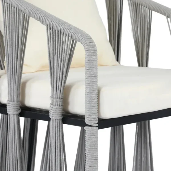 Modern outdoor rope 3-piece patio set with cushioned chairs and side table