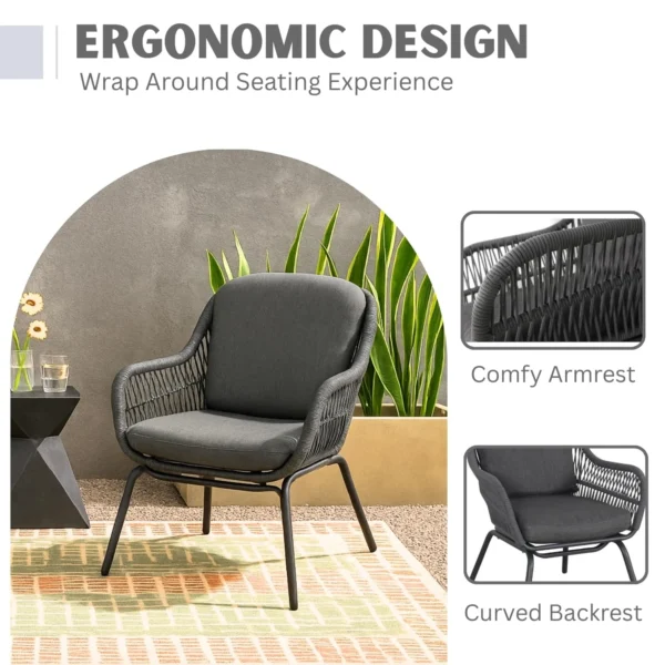 3 Piece Outdoor Rope Patio Set with chairs and table for patio, balcony, or garden