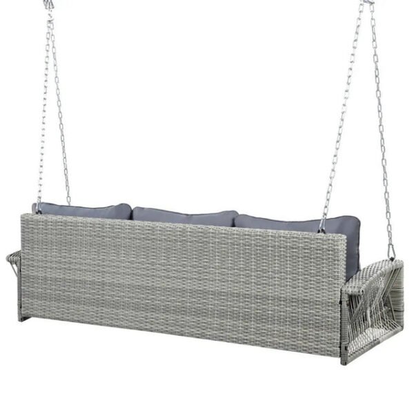 Outdoor 3-person porch swing made of durable HDPE wicker with comfortable cushions