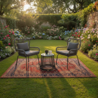 All Weather Outdoor Dark Gray Rope Patio Set with Gray Cushion and Coffee Table for Garden, Deck, Lawn, Poolside