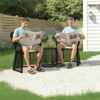 3 Piece Patio Furniture Rattan Wicker Chair And Table Conversation Set For Garden, Balcony, Backyard, Poolside (Black& Cream).