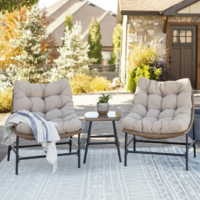 3 Pieces Porch Backyard Garden Outdoor Furniture Chairs with Cushions and Glass Top Table (Honey and Beige)
