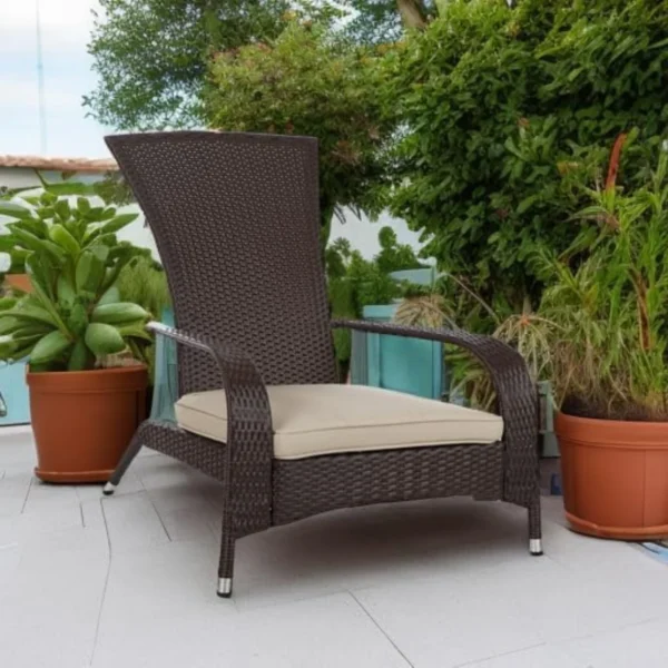 Outdoor Wicker Single Seater Adirondack Style Armchair with Cushions for Patio or Garden